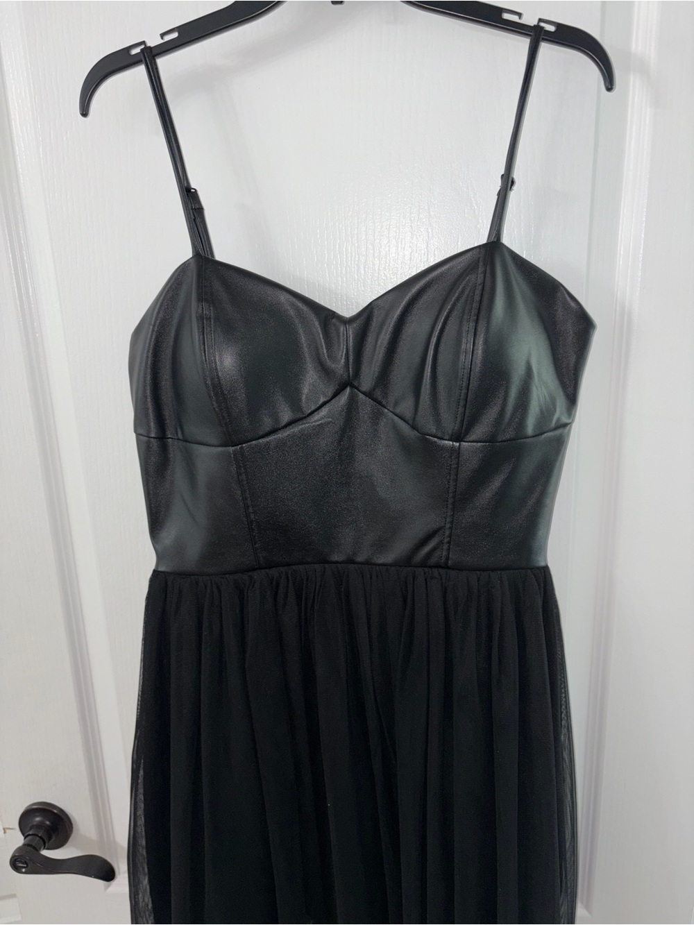 Black Faux-Leather Bustier Tulle Dress, NWOT, Sz 15